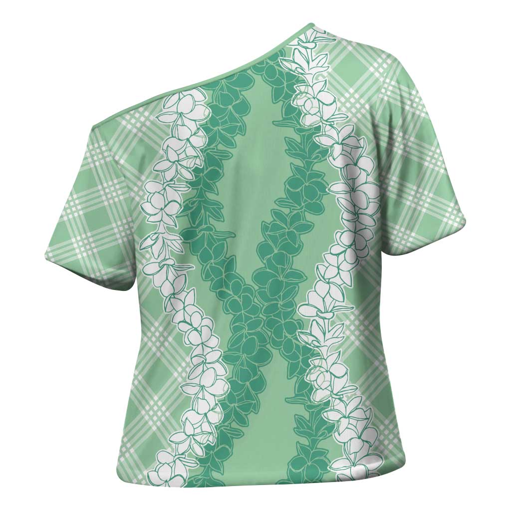 Hawaii Aloha Plumeria Lei Mint Palaka Cross Shoulder Shirt - Polynesian Pride