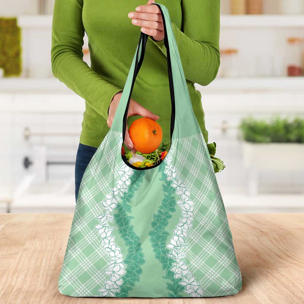 Hawaii Aloha Plumeria Lei Mint Palaka Grocery Bag - Polynesian Pride