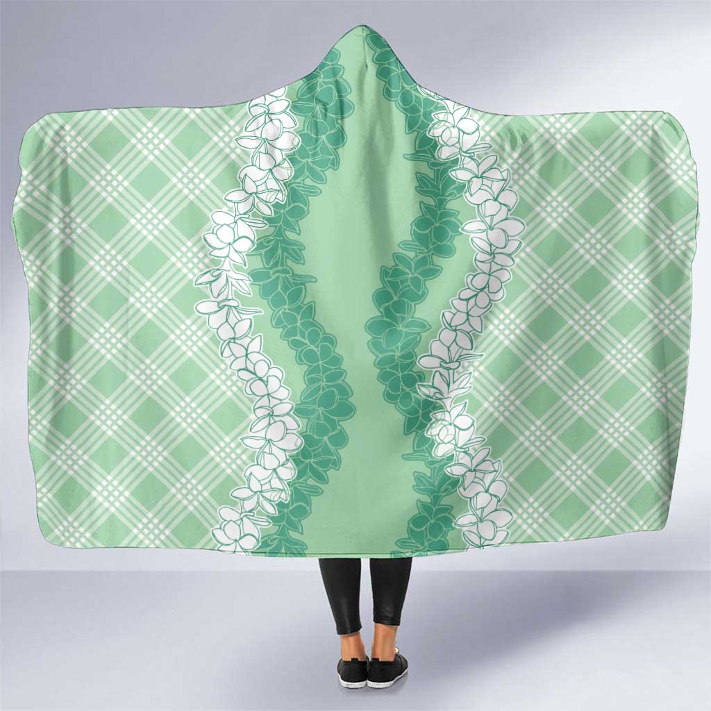 Hawaii Aloha Plumeria Lei Mint Palaka Hooded Blanket - Polynesian Pride