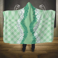 Hawaii Aloha Plumeria Lei Mint Palaka Hooded Blanket - Polynesian Pride