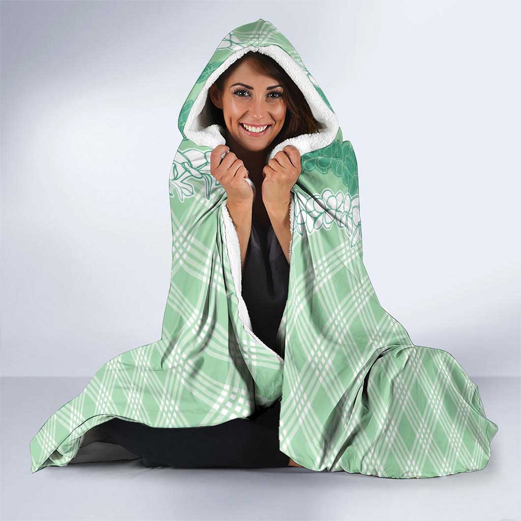 Hawaii Aloha Plumeria Lei Mint Palaka Hooded Blanket - Polynesian Pride