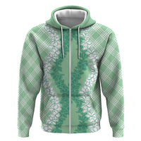 Hawaii Aloha Plumeria Lei Mint Palaka Hoodie - Polynesian Pride