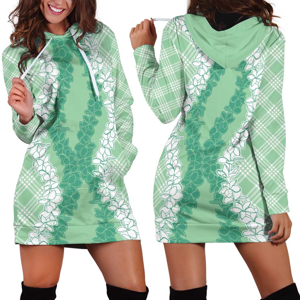 Hawaii Aloha Plumeria Lei Mint Palaka Hoodie Dress - Polynesian Pride