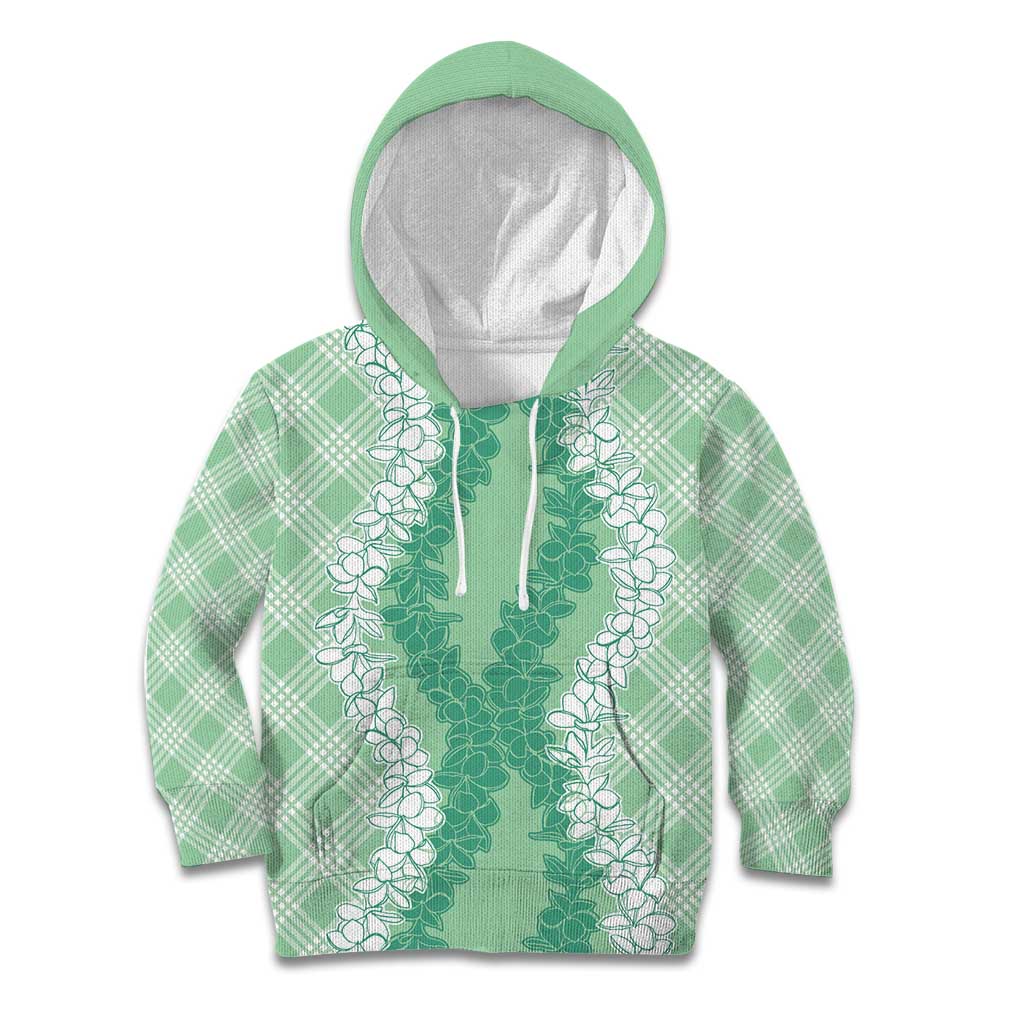 Hawaii Aloha Plumeria Lei Mint Palaka Kid Hoodie - Polynesian Pride