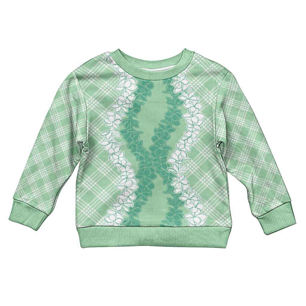 Hawaii Aloha Plumeria Lei Mint Palaka Kid Ugly Christmas Sweater - Polynesian Pride