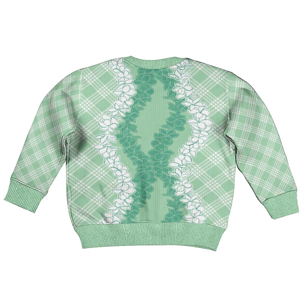 Hawaii Aloha Plumeria Lei Mint Palaka Kid Ugly Christmas Sweater - Polynesian Pride