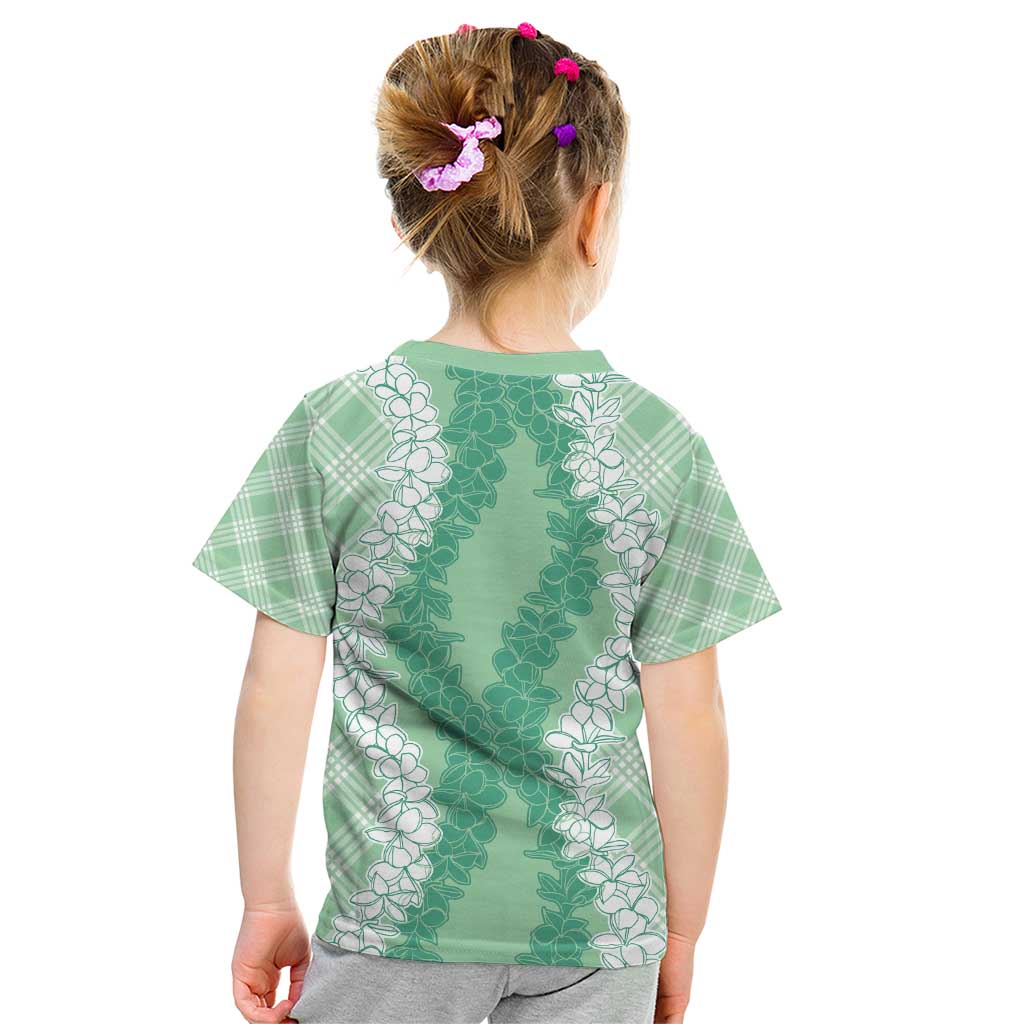 Hawaii Aloha Plumeria Lei Mint Palaka Kid T Shirt - Polynesian Pride