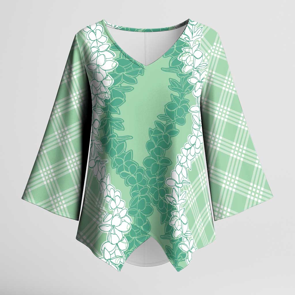 Hawaii Aloha Plumeria Lei Mint Palaka Kimono Sleeve Blouse - Polynesian Pride