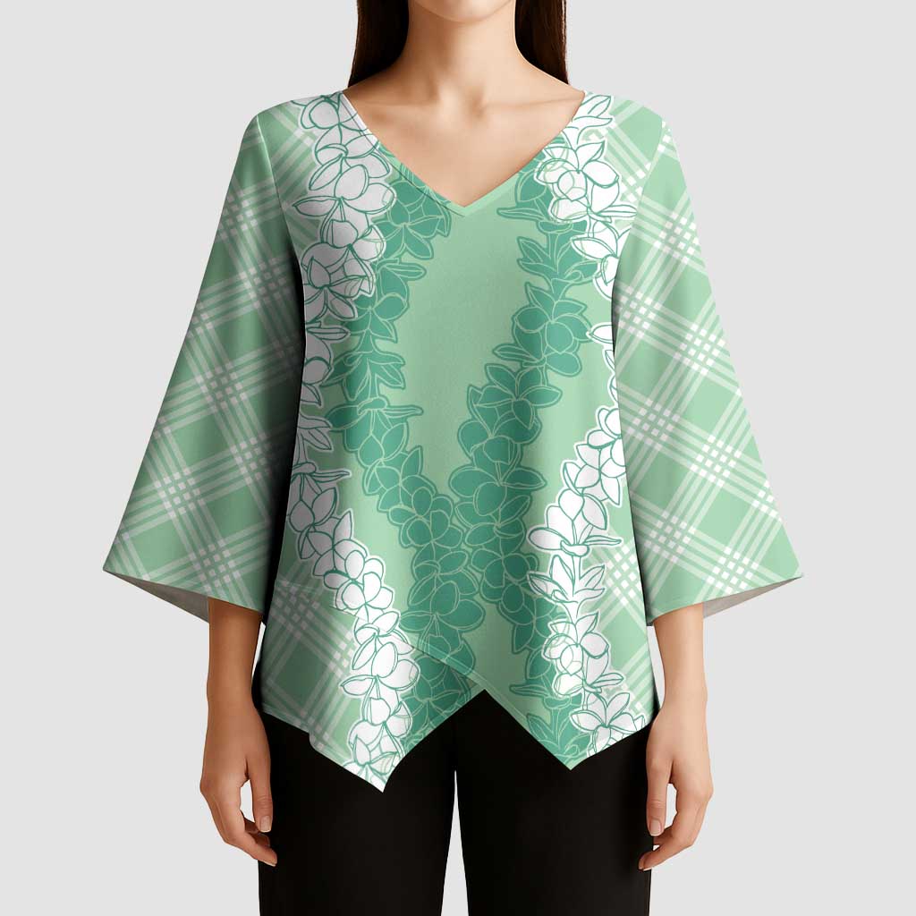 Hawaii Aloha Plumeria Lei Mint Palaka Kimono Sleeve Blouse - Polynesian Pride