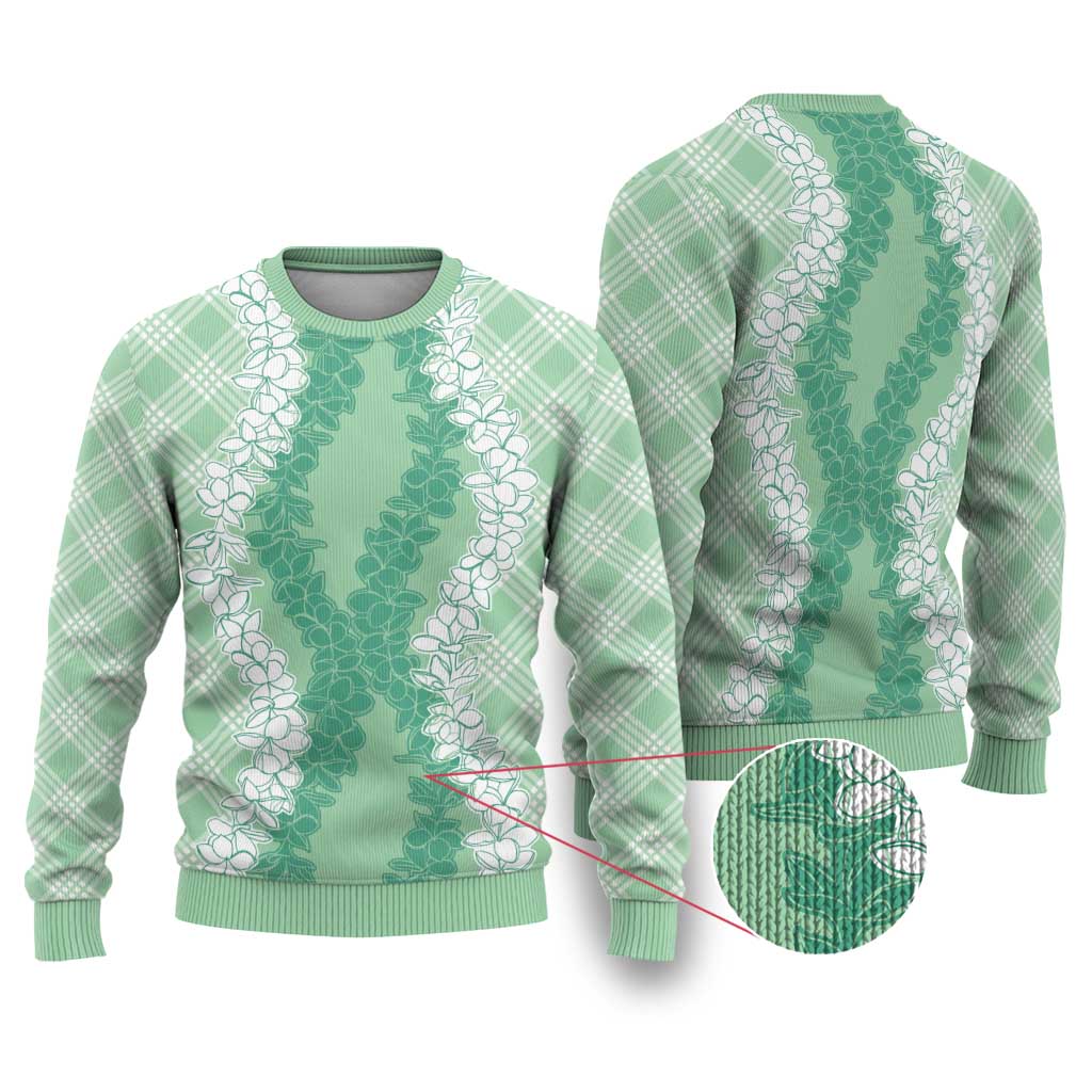 Hawaii Aloha Plumeria Lei Mint Palaka Ugly Christmas Sweater - Polynesian Pride