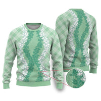 Hawaii Aloha Plumeria Lei Mint Palaka Ugly Christmas Sweater - Polynesian Pride