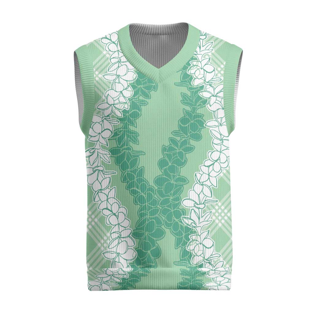 Hawaii Aloha Plumeria Lei Mint Palaka Christmas Knitted V-Neck Vest LT7 Mint - Polynesian Pride
