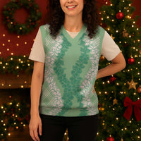Hawaii Aloha Plumeria Lei Mint Palaka Christmas Knitted V-Neck Vest LT7 - Polynesian Pride