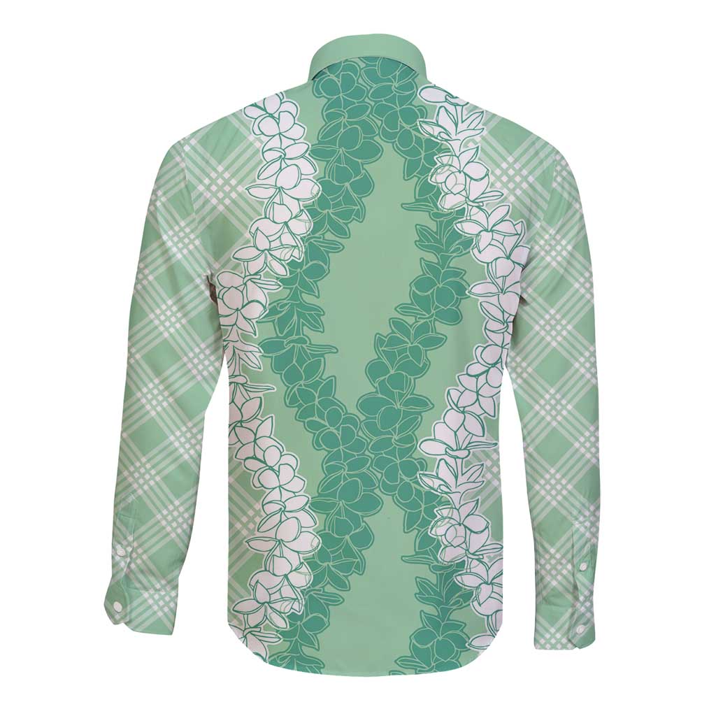 Hawaii Aloha Plumeria Lei Mint Palaka Long Sleeve Button Shirt - Polynesian Pride