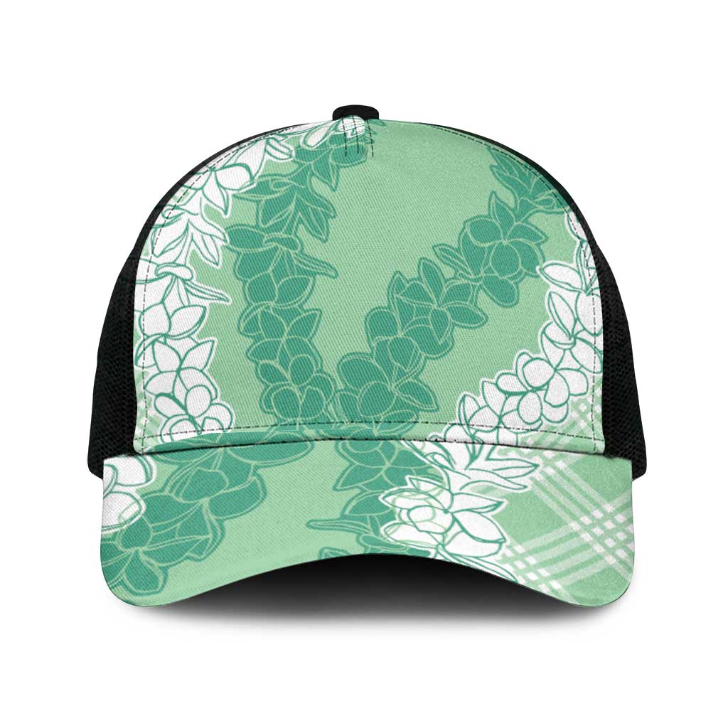 Hawaii Aloha Plumeria Lei Mint Palaka Mesh Trucker Cap - Polynesian Pride