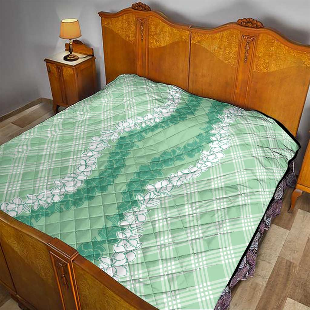 Hawaii Aloha Plumeria Lei Mint Palaka Quilt - Polynesian Pride