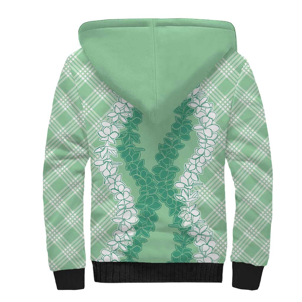 Hawaii Aloha Plumeria Lei Mint Palaka Sherpa Hoodie - Polynesian Pride