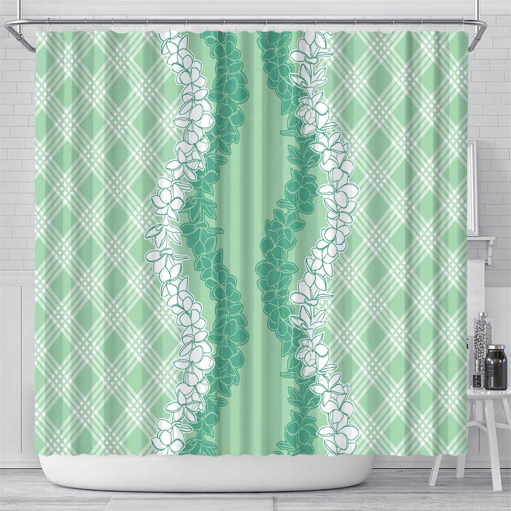 Hawaii Aloha Plumeria Lei Mint Palaka Shower Curtain - Polynesian Pride