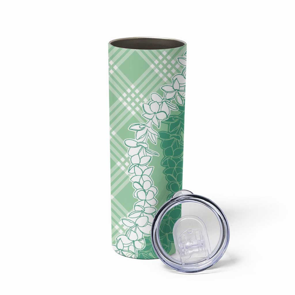 Hawaii Aloha Plumeria Lei Mint Palaka Skinny Tumbler - Polynesian Pride