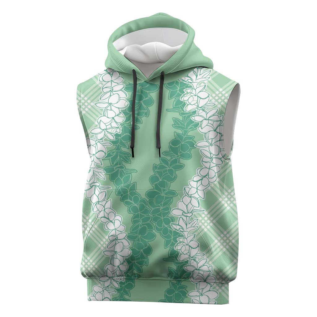 Hawaii Aloha Plumeria Lei Mint Palaka Sleeveless Hoodie - Polynesian Pride