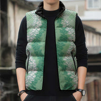 Hawaii Aloha Plumeria Lei Mint Palaka Sleeveless Puffer Jacket - Polynesian Pride