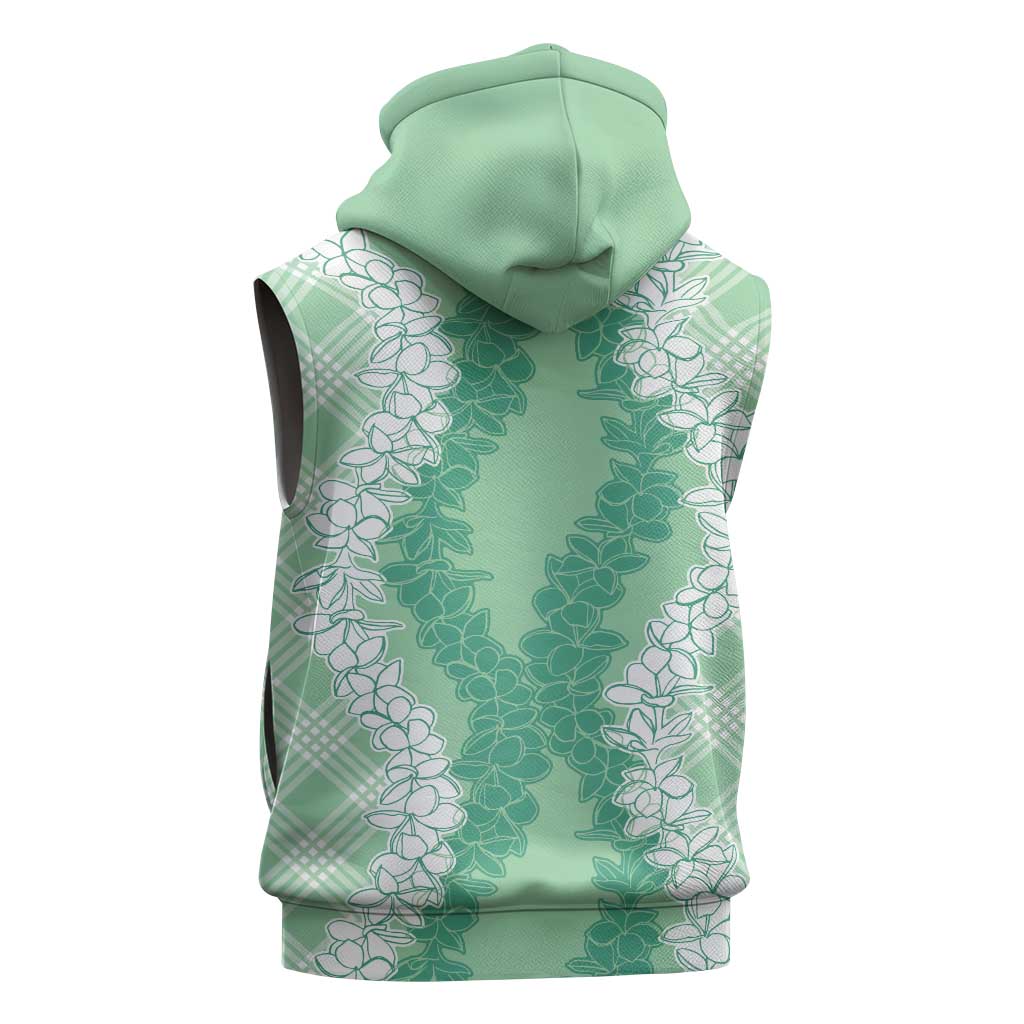 Hawaii Aloha Plumeria Lei Mint Palaka Sleeveless Zip Hoodie - Polynesian Pride