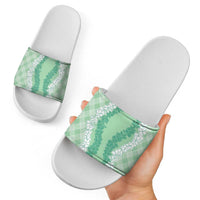 Hawaii Aloha Plumeria Lei Mint Palaka Slide Sandals - Polynesian Pride
