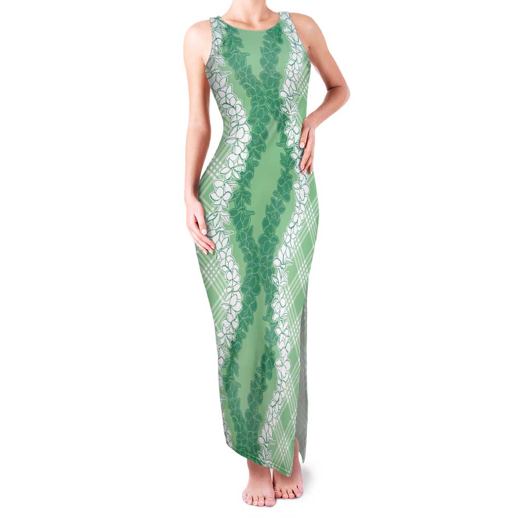 Hawaii Aloha Plumeria Lei Mint Palaka Tank Maxi Dress - Polynesian Pride