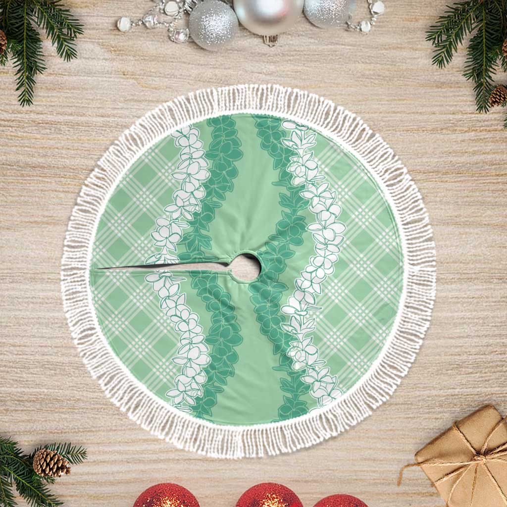 Hawaii Aloha Plumeria Lei Mint Palaka Tree Skirt LT7 Fringed Mint - Polynesian Pride