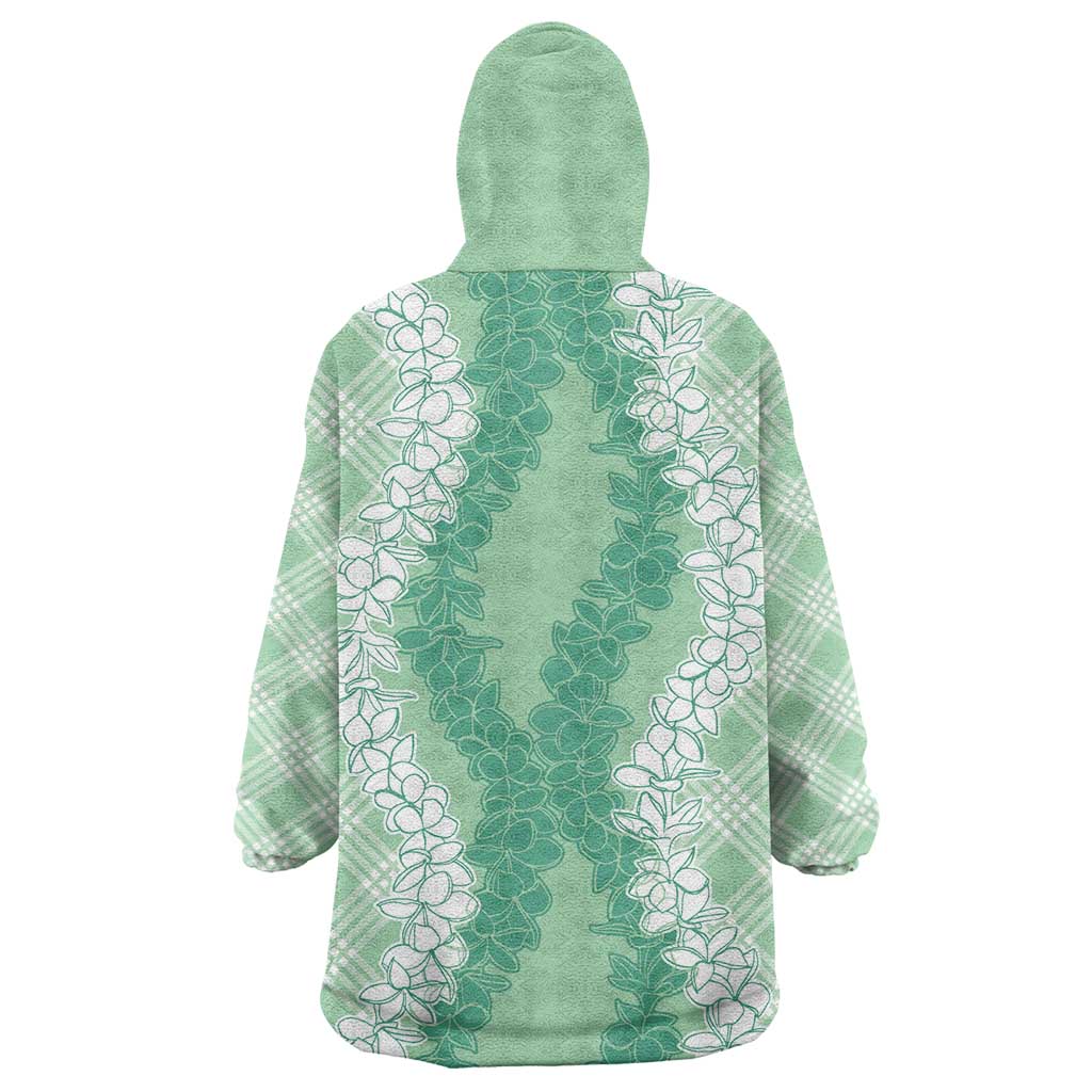 Hawaii Aloha Plumeria Lei Mint Palaka Wearable Blanket Hoodie - Polynesian Pride