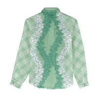 Hawaii Aloha Plumeria Lei Mint Palaka Women Casual Shirt - Polynesian Pride