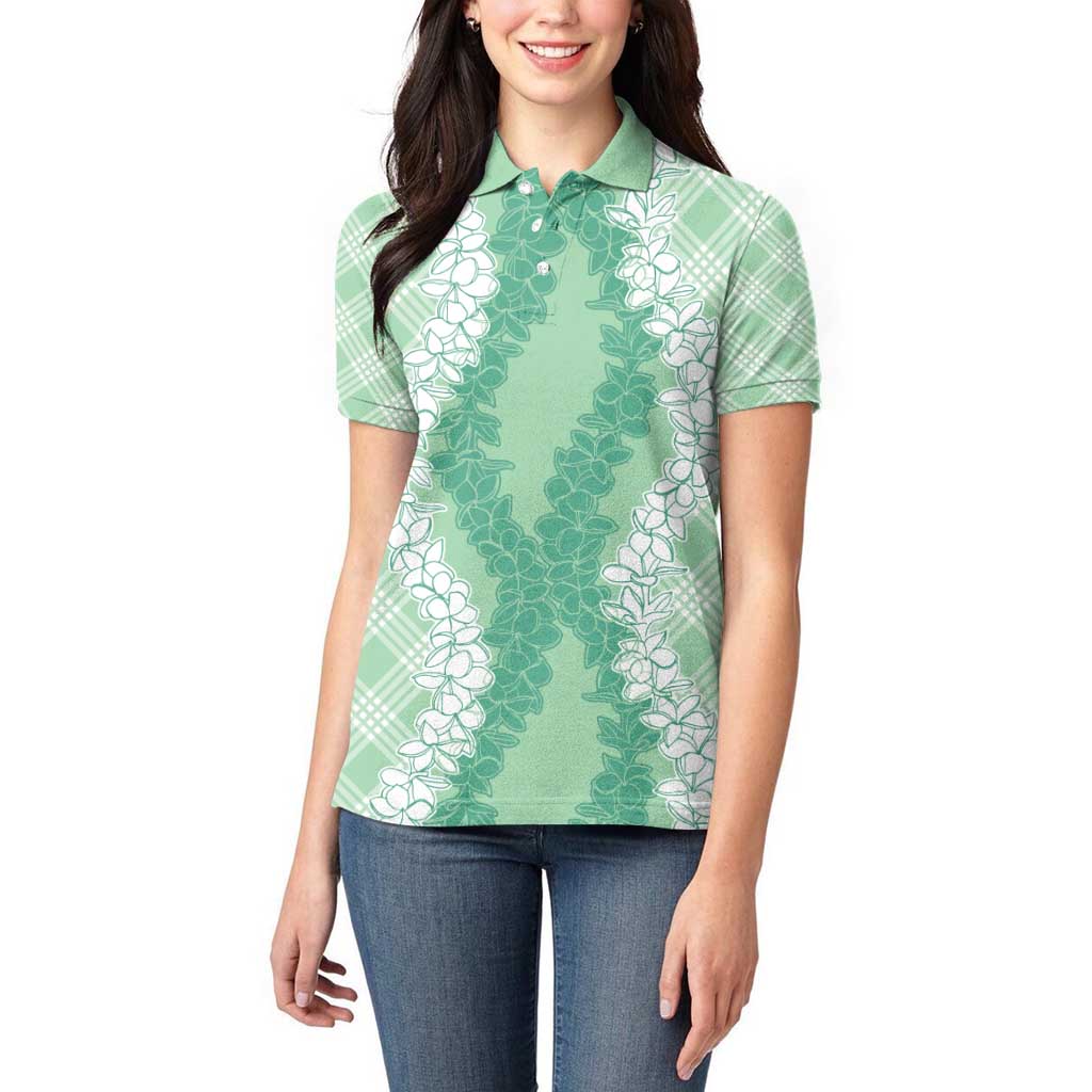 Hawaii Aloha Plumeria Lei Mint Palaka Women Polo Shirt - Polynesian Pride