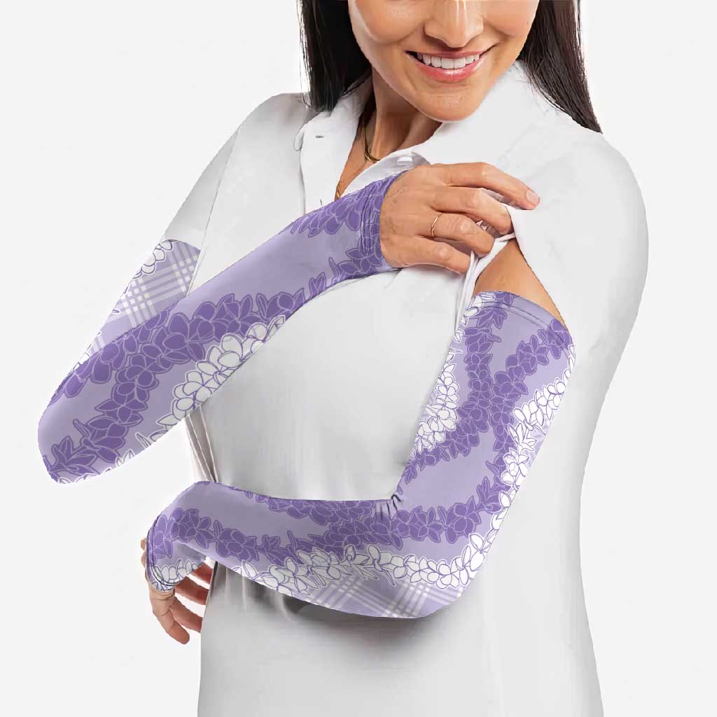 Hawaii Aloha Plumeria Lei Lavender Palaka Arm Sleeves - Polynesian Pride