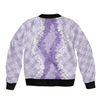 Hawaii Aloha Plumeria Lei Lavender Palaka Bomber Jacket - Polynesian Pride