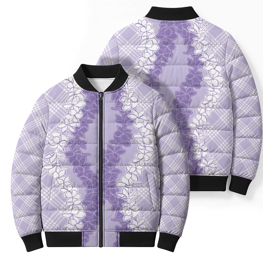 Hawaii Aloha Plumeria Lei Lavender Palaka Bomber Puffer Jacket - Polynesian Pride