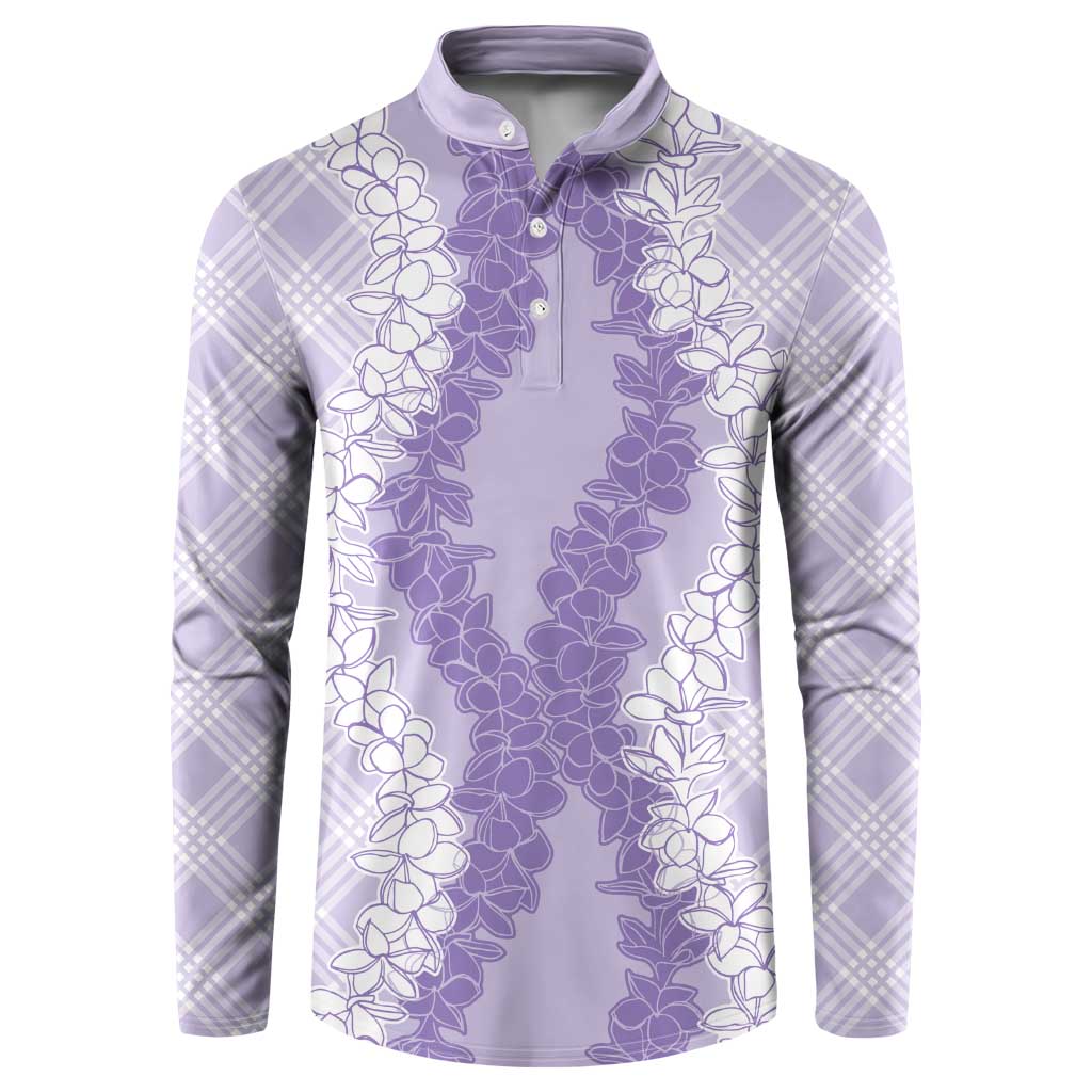Hawaii Aloha Plumeria Lei Lavender Palaka Button Sweatshirt - Polynesian Pride