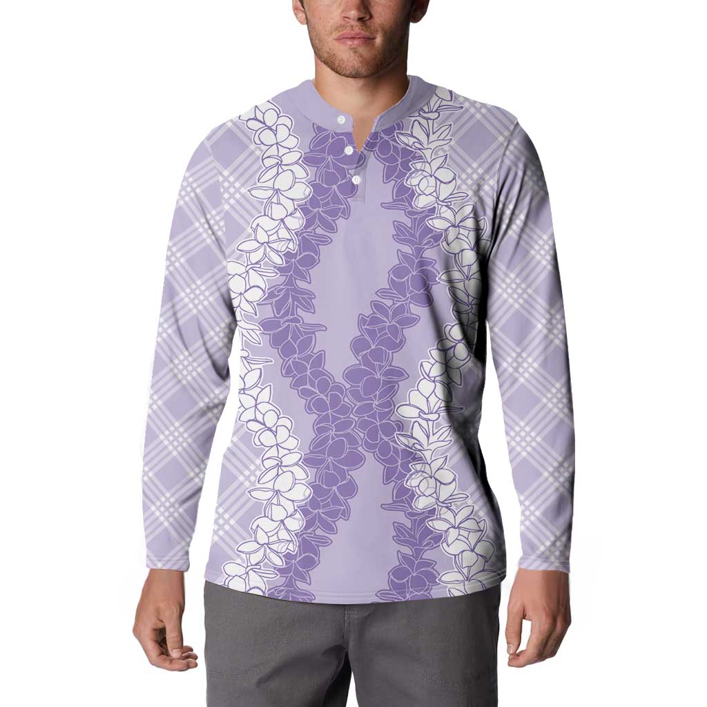 Hawaii Aloha Plumeria Lei Lavender Palaka Button Sweatshirt - Polynesian Pride
