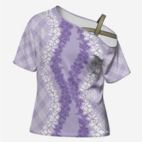 Hawaii Aloha Plumeria Lei Lavender Palaka Cross Shoulder Shirt - Polynesian Pride