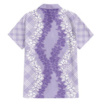 Hawaii Aloha Plumeria Lei Lavender Palaka Family Matching Off The Shoulder Long Sleeve Dress and Hawaiian Shirt - Polynesian Pride