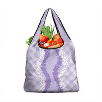 Hawaii Aloha Plumeria Lei Lavender Palaka Grocery Bag - Polynesian Pride