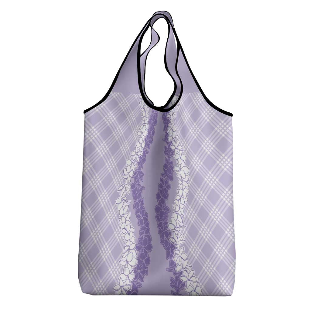 Hawaii Aloha Plumeria Lei Lavender Palaka Grocery Bag - Polynesian Pride