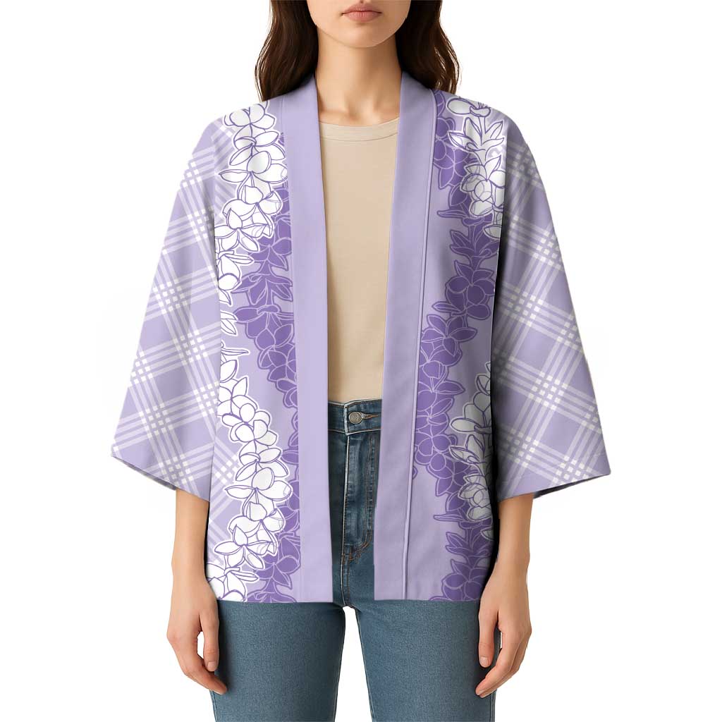Hawaii Aloha Plumeria Lei Lavender Palaka Kimono - Polynesian Pride