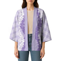 Hawaii Aloha Plumeria Lei Lavender Palaka Kimono - Polynesian Pride