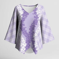 Hawaii Aloha Plumeria Lei Lavender Palaka Kimono Sleeve Blouse - Polynesian Pride