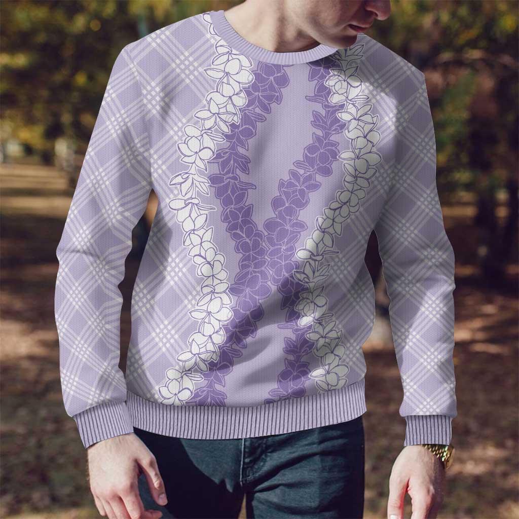 Hawaii Aloha Plumeria Lei Lavender Palaka Ugly Christmas Sweater - Polynesian Pride