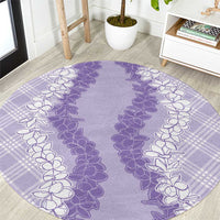 Hawaii Aloha Plumeria Lei Lavender Palaka Round Carpet - Polynesian Pride