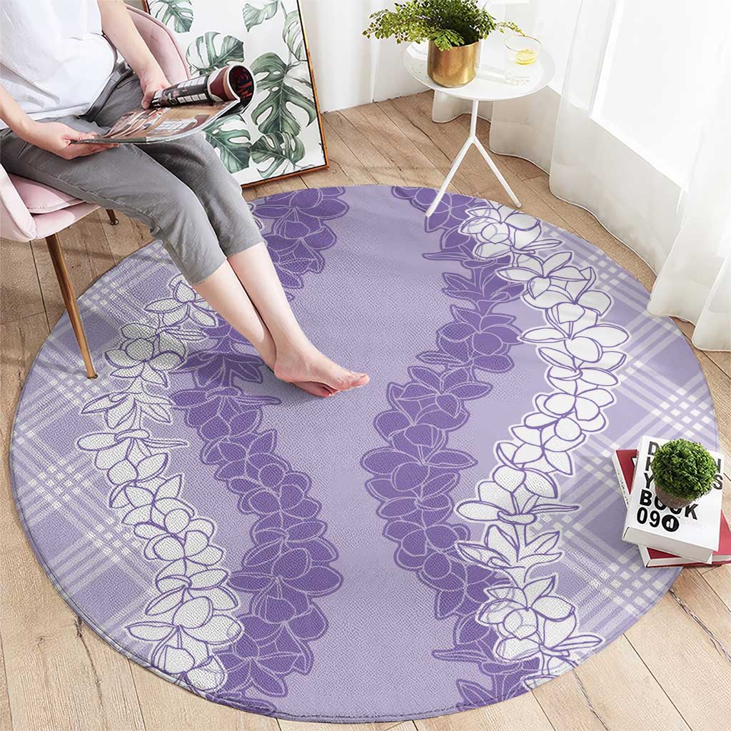 Hawaii Aloha Plumeria Lei Lavender Palaka Round Carpet - Polynesian Pride