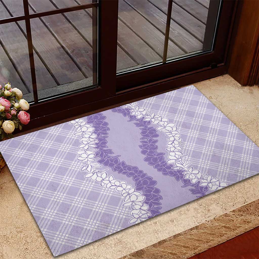 Hawaii Aloha Plumeria Lei Lavender Palaka Rubber Doormat - Polynesian Pride