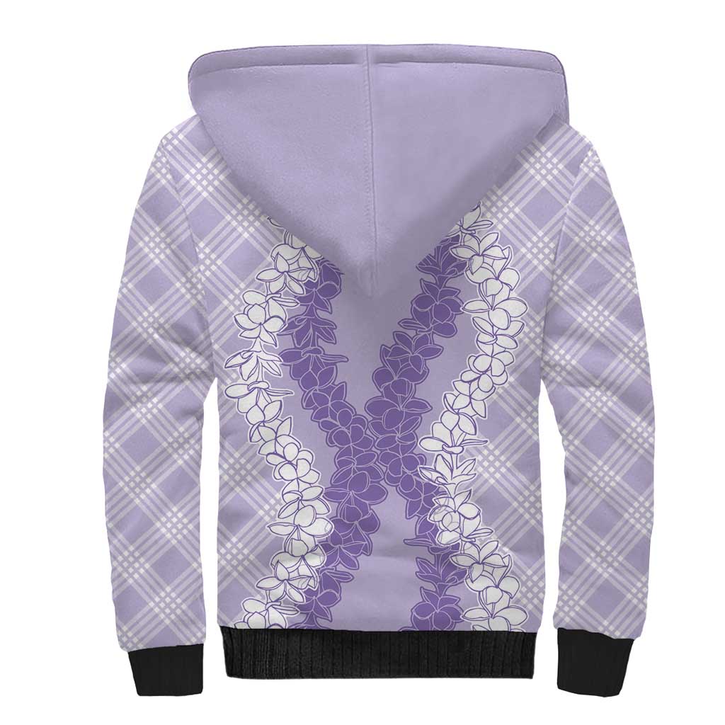 Hawaii Aloha Plumeria Lei Lavender Palaka Sherpa Hoodie - Polynesian Pride