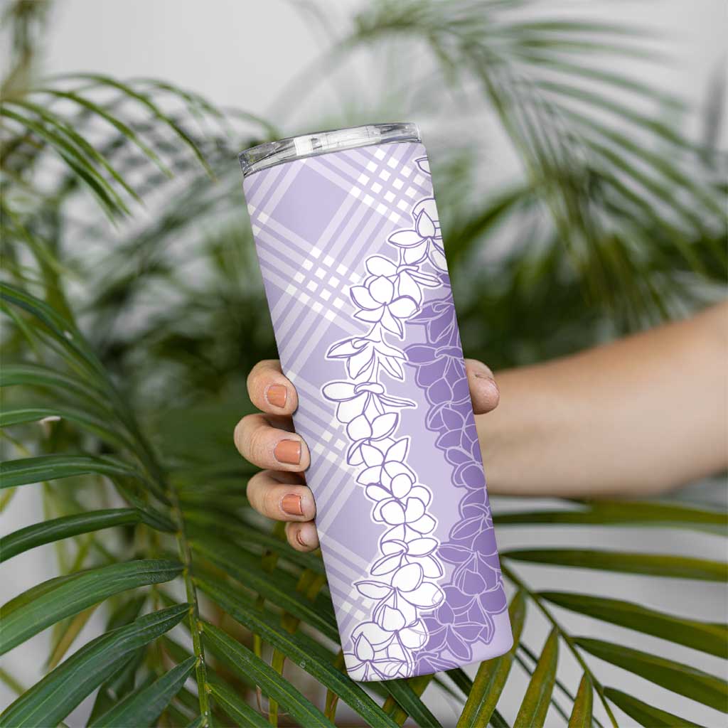 Hawaii Aloha Plumeria Lei Lavender Palaka Skinny Tumbler - Polynesian Pride
